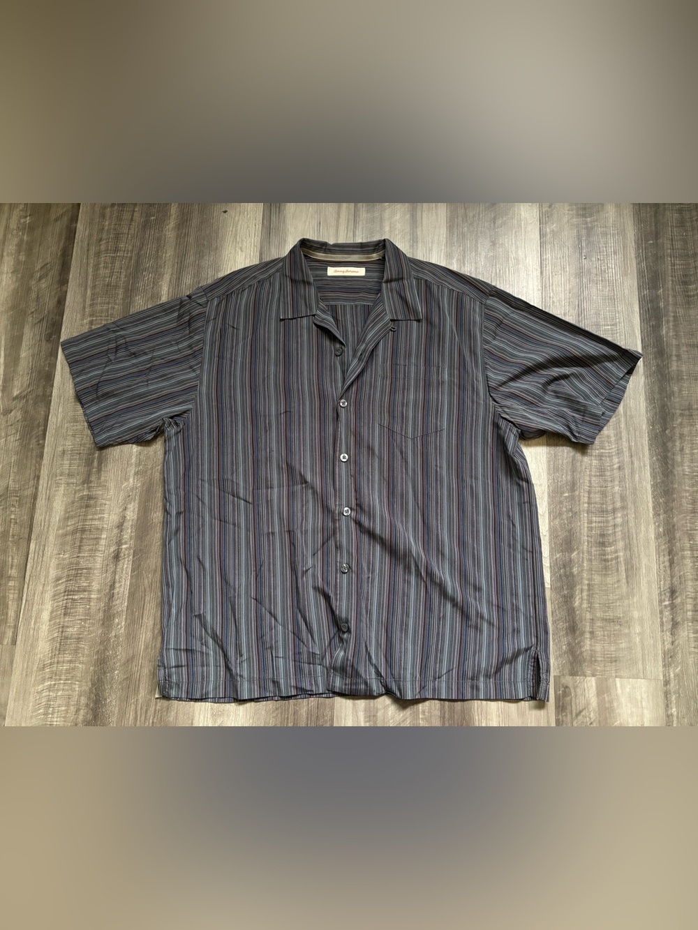 Tommy Bahama No Size Tag Men's Reg Gray/Blue Woven Striped SS Shirt